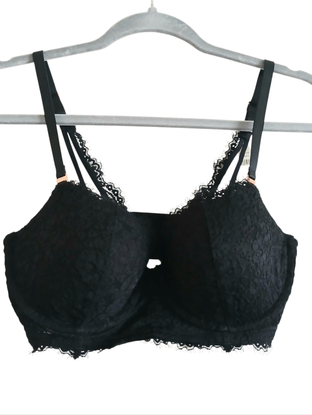NEW AERIE Lace Balconette Bra 34D Black Lined Underwire Adjustable Dainty